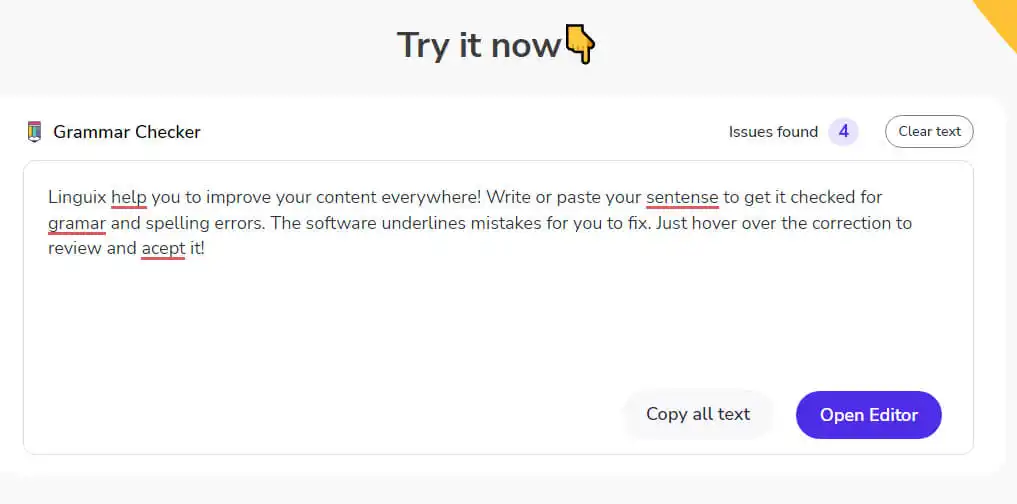 Corretor de texto Captura de tela do Linguix