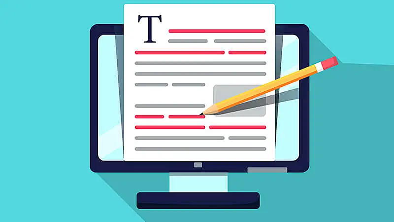 Ilustração de uma pessoa escrevendo um texto em um notebook