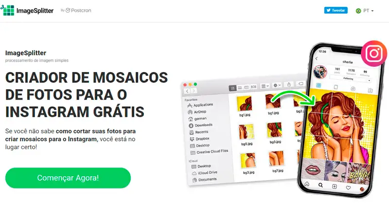 Homepage do site da ImageSplitter