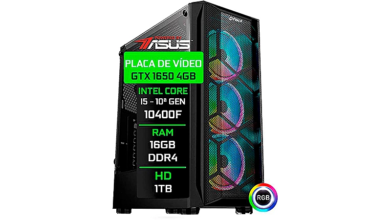 imagem que mostra uma CPU gamer e uma lista com todos os componentes internos