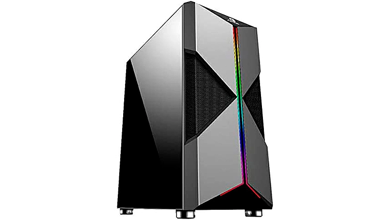 imagem que mostra uma CPU gamer na cor cinza com iluminação RGB