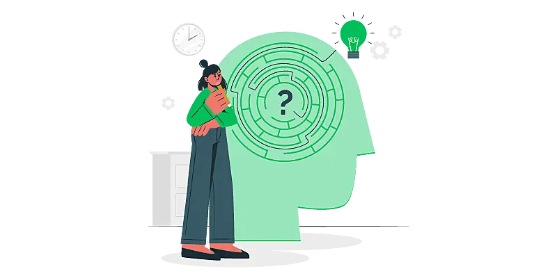 Imagem vetorizada de uma menina tendo ideias de crescimento pessoal