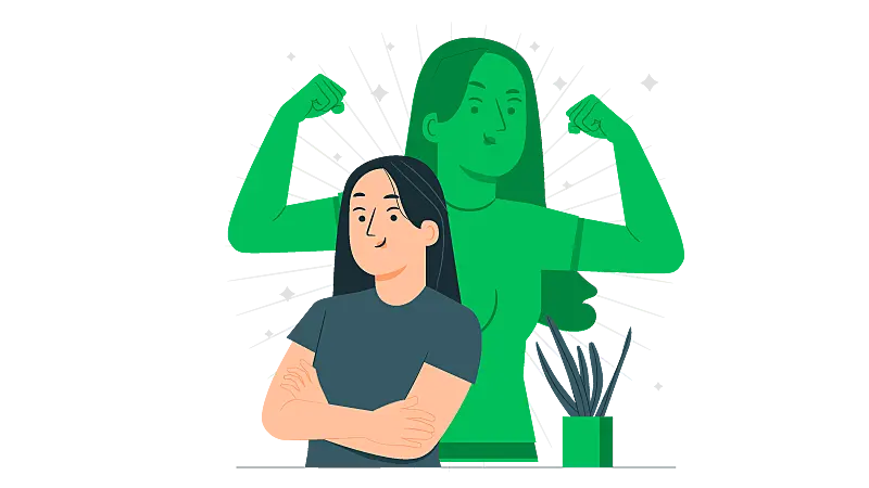 Imagem vetorizada de uma mulher ficando mais confiante com crescimento pessoal