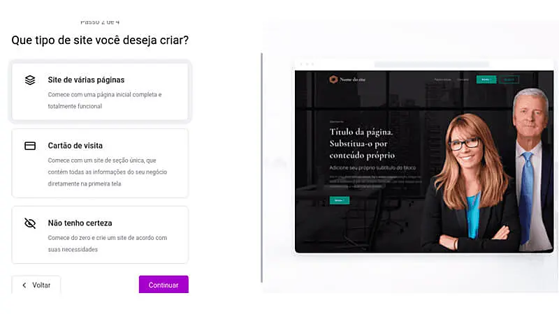 imagem que mostra a ferramenta de criação de sites da Kinghost