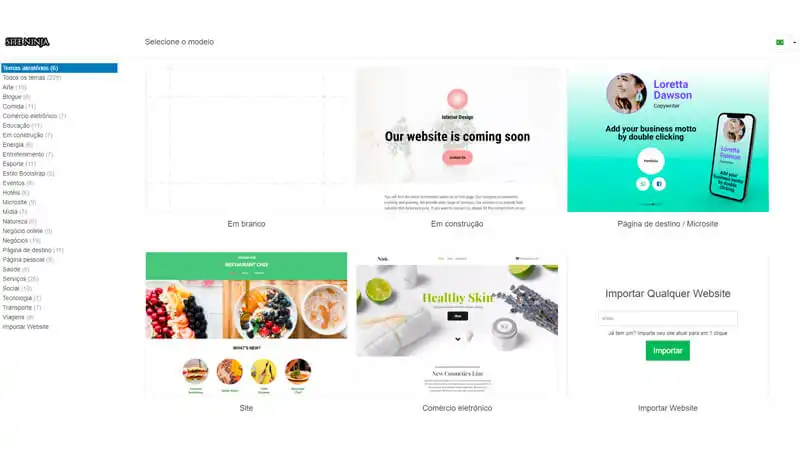 imagem que mostra a ferramenta de criação de sites da Super Domínios