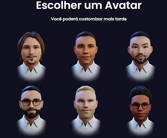 Opções de rosto para criar avatar