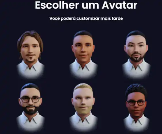 Opções de rosto para criar avatar