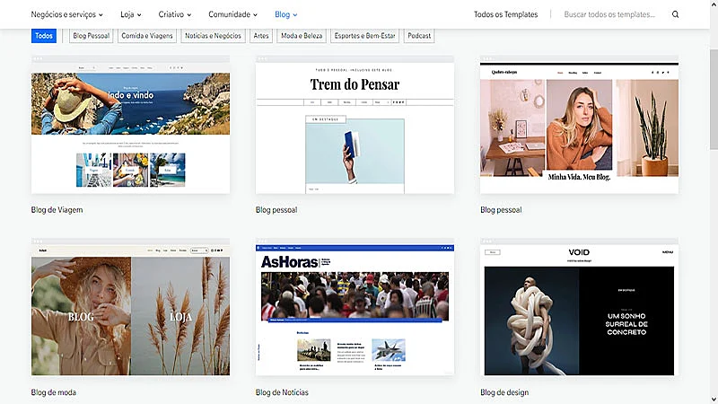 Captura de tela do Wix