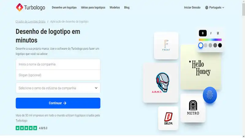 Criar logotipo online gratis com imagens Captura de tela do site Turbologo