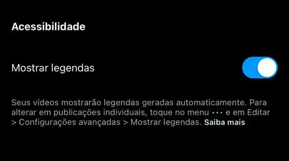 Criar Reels com legenda Captura de tela do Instagram