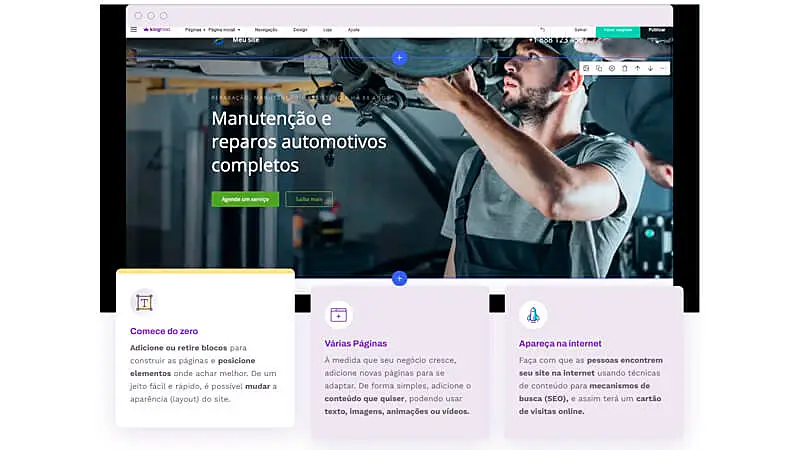imagem do site da Kinghost que mostra um exemplo de site voltado para manutenção e reparos automotivos