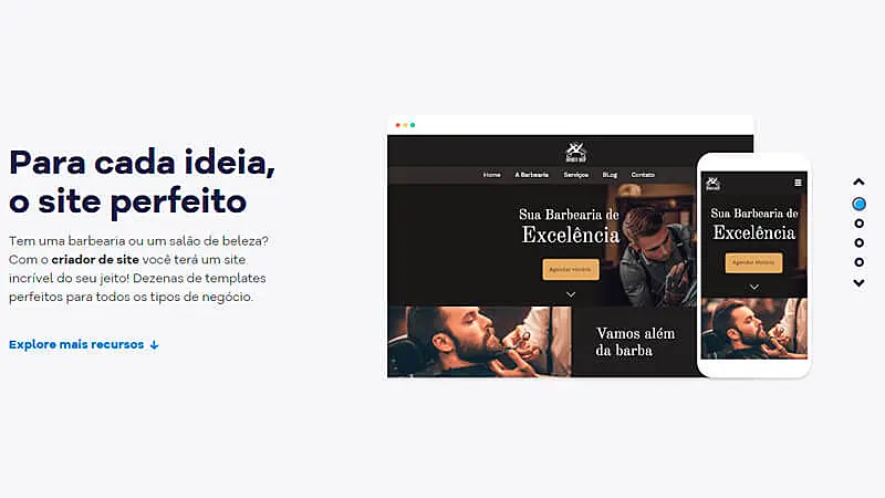 captura de tela mostrando o site da Hostgator e um exemplo de site aberto no navegador e em um smartphone