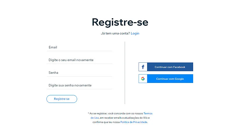 Passo 2 para criar site Wix