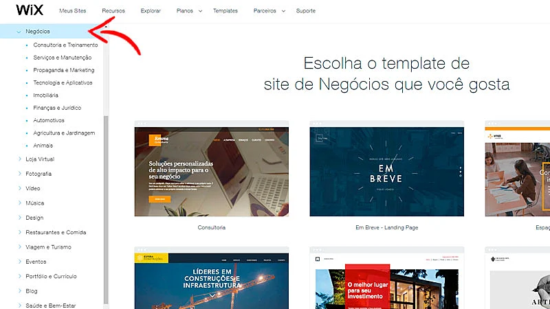 Passo 4 para criar site Wix