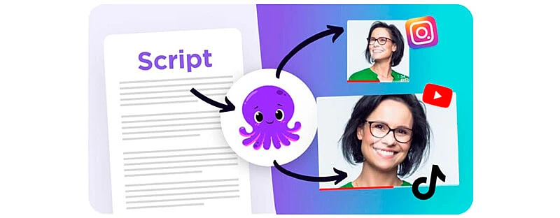 imagem ilustrativa apresentando um roteiro e uma seta que o liga a um video