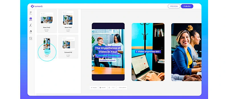 captura de tela do app para criar video com inteligencia artificial lumen5