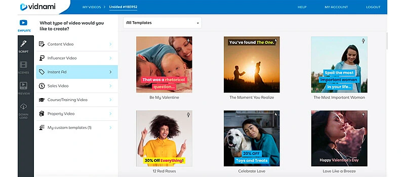 captura de tela do app para criar video com inteligencia artificial vidnami