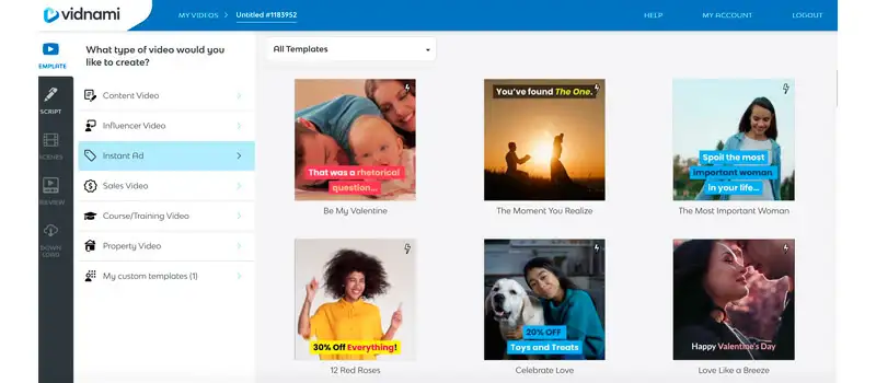 captura de tela do app para criar video com inteligencia artificial vidnami