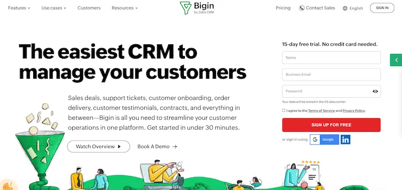 CRM for sales teams - Bigin Bigin home page