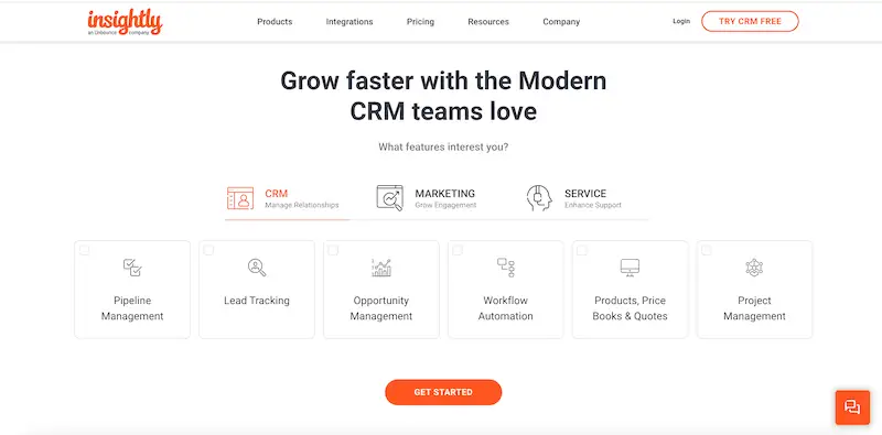 CRM for sales teams - Insightly Insightly home page