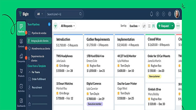Captura de tela do Bigin