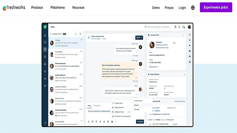 Captura de tela do Freshsales