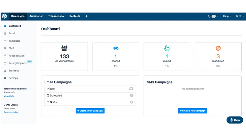 Print Screen da interface do CRM Sendinblue