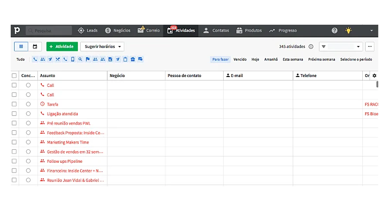 Print Screen da interface do CRM Pipedrive