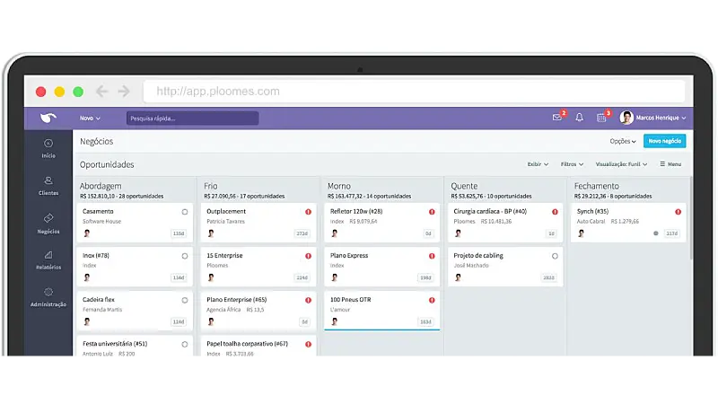 Print Screen da interface do CRM Ploomes