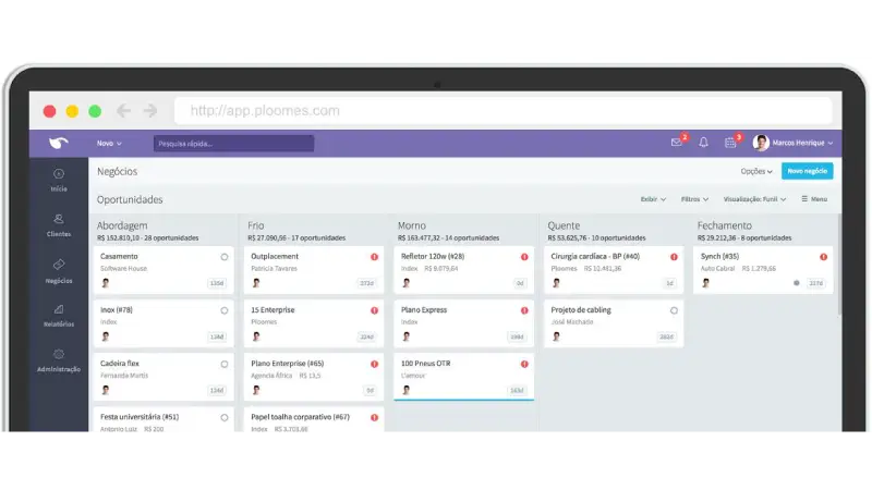 Print Screen da interface do CRM Ploomes