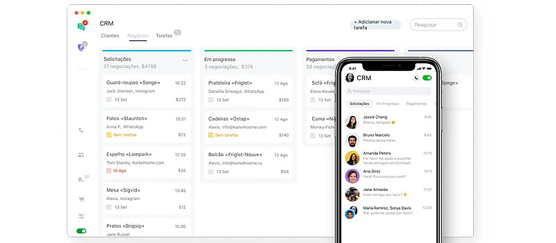 captura de tela do crm para ecommerce jivochat