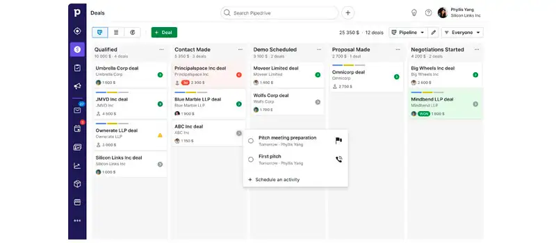pipedrive captura de tela do crm para ecommerce do pipedrive
