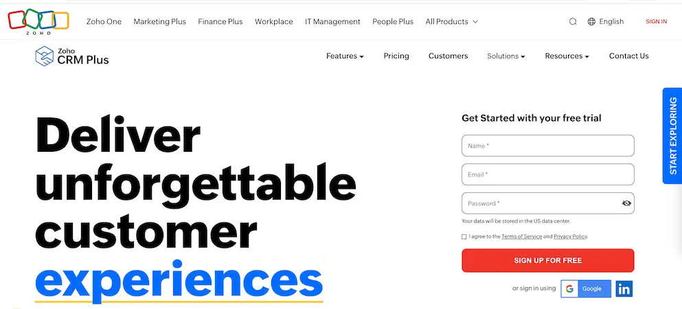 Zoho's website