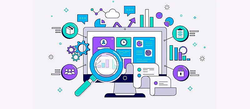 computador com elementos gráficos de visualização de dados