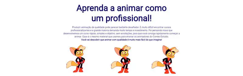 combo estúdio captura de tela da página do curso de animação e rig como estúdio
