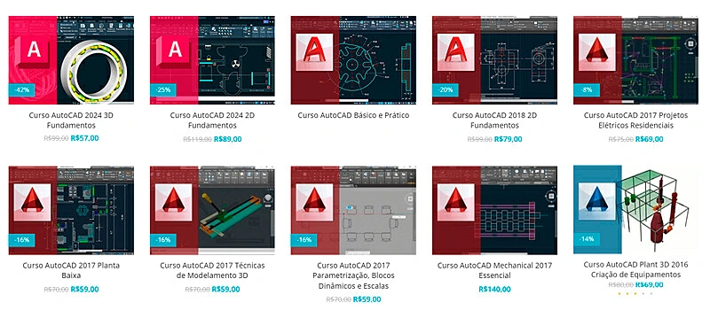 lista de cursos de AutoCAD disponíveis no site da Render
