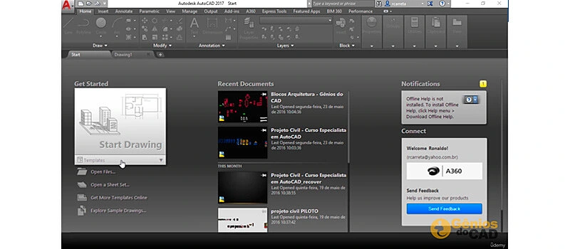 captura de tela do início do curso de autocad