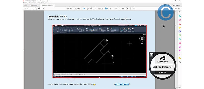 captura de tela do curso de autoCAD mostrando exercícios