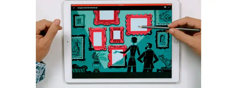 instrutor puño do curso de desenho mostrando uma composição em um ipad