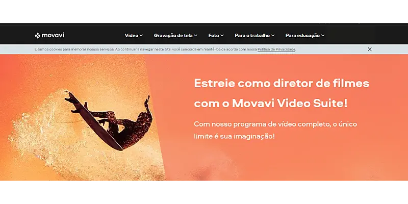 Página inicial do programa de edição de vídeos Movavi