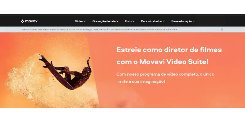 Página inicial do programa de edição de vídeos Movavi