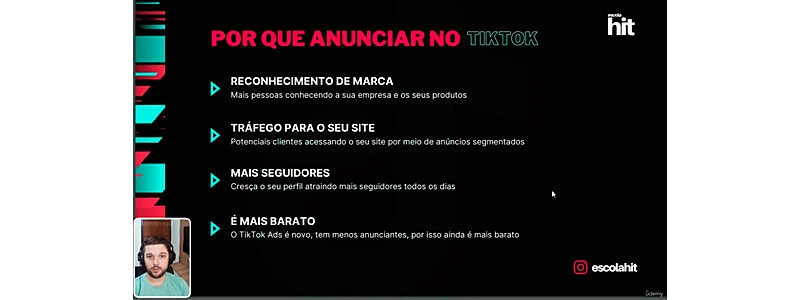 captura de tela do curso de trafego pago no tiktok