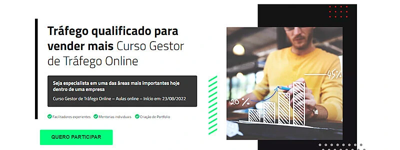 captura de tela do banner do curso de trafego pago da harve