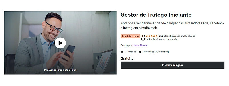 captura de tela curso de trafego pago gratuito da udemy