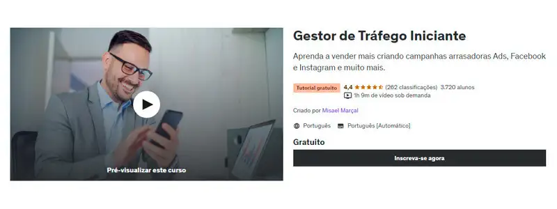 captura de tela curso de trafego pago gratuito da udemy