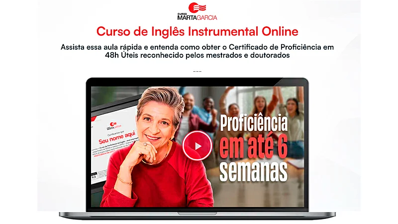 Imagem de um notebook com o curso de inglês Instrumental online