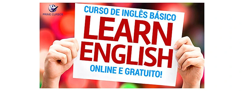 mão segurando um cartas com o texto curso de inglê online gratuito (learn english)
