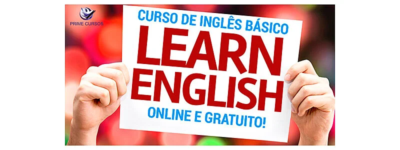 mão segurando um cartas com o texto curso de inglê online gratuito (learn english)