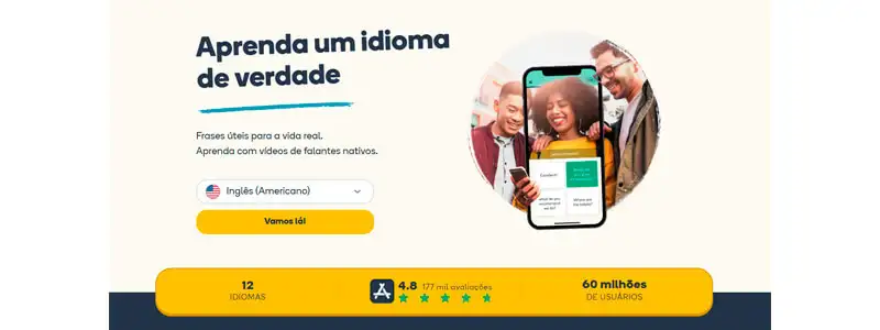 captura de tela do site do curso de inglês online grátis da memrise