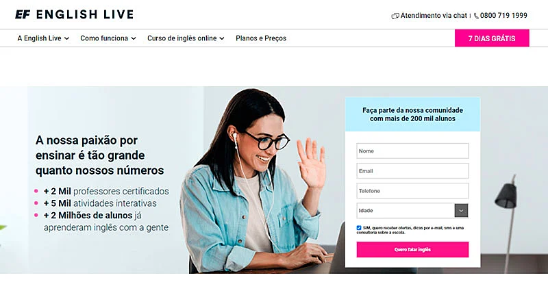 Página inicial do curso EF English Live